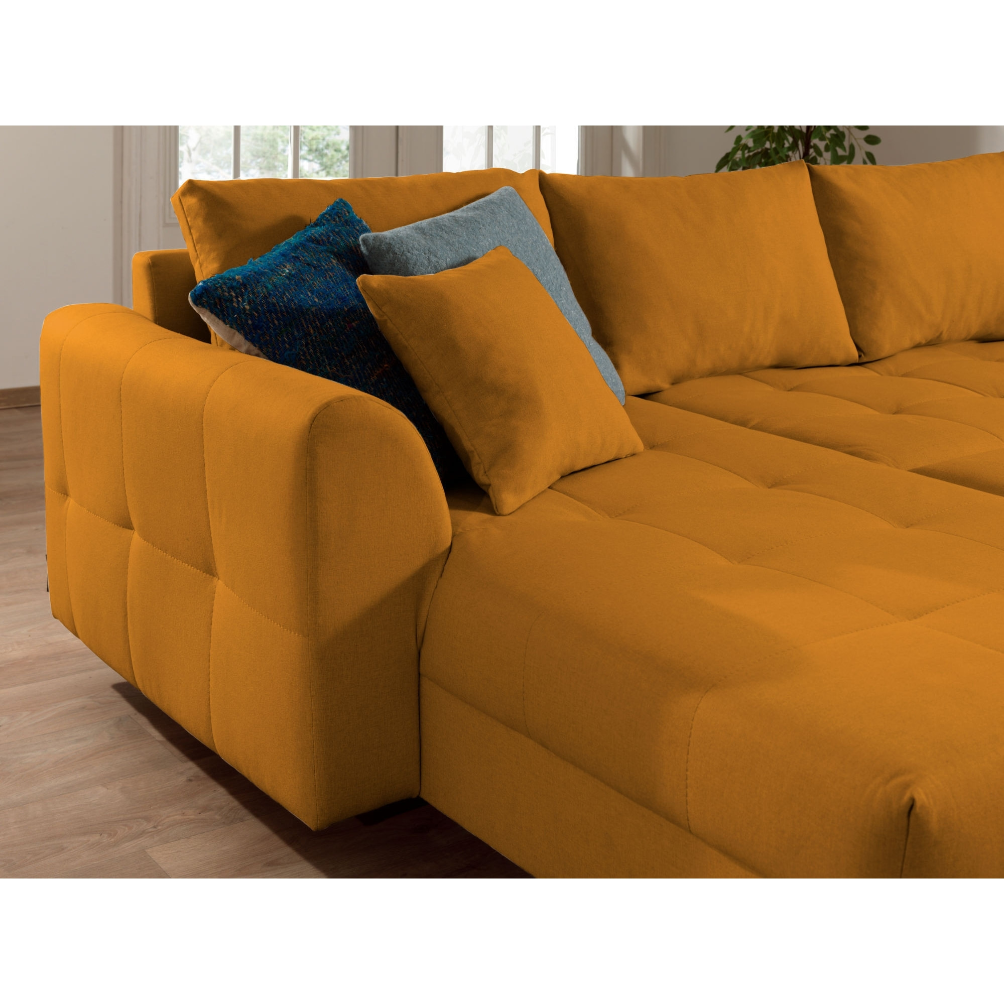 Rune - canapé panoramique - avec pouf d'appoint - 7 places - style scandinave - droit - Jaune