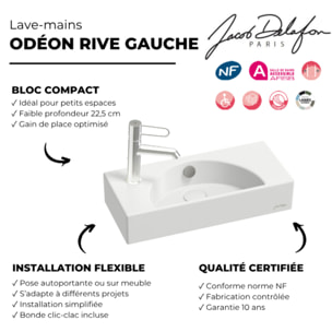 Lave-mains compact 50 cm Odéon Rive Gauche 1 trou de robinetterie à gauche Blanc satiné avec bonde