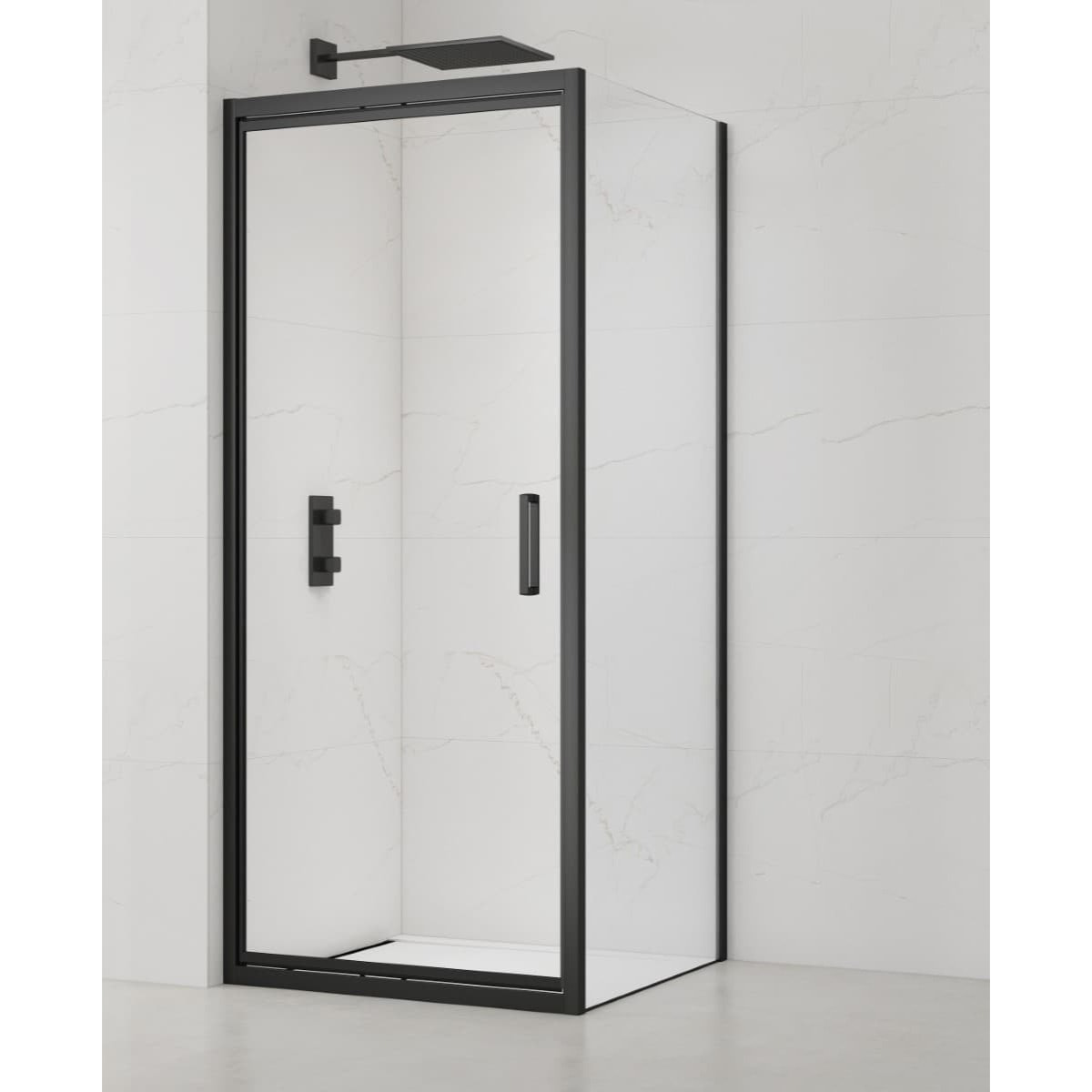 TEX-C ensemble porte compact/paroi 80x90cm anticalcaire avec profilés noir mat (SATTEXC80S90C)