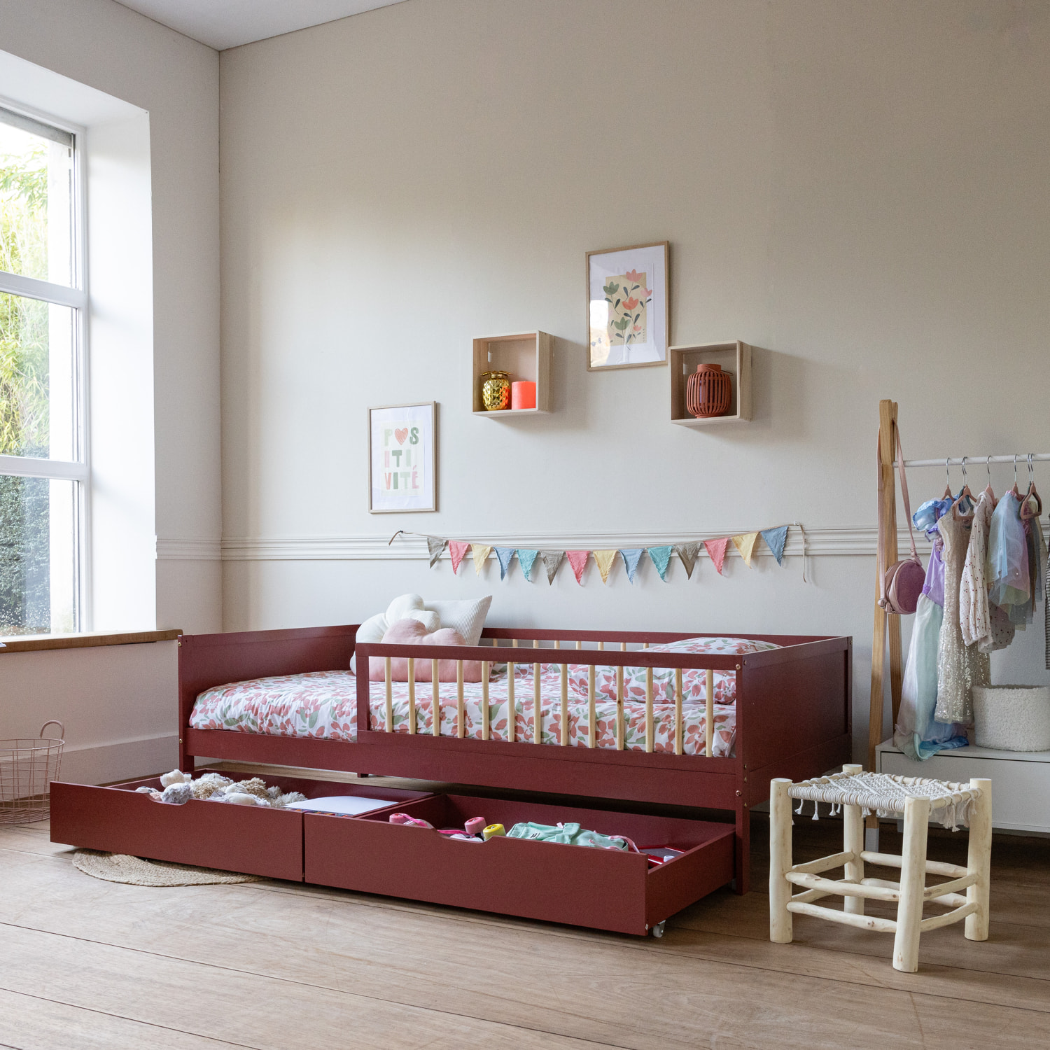 Lit pour enfant 190x90cm terracotta avec tiroirs ADAM