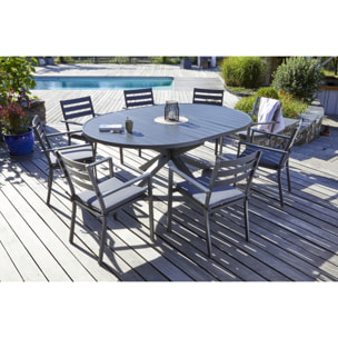 PELOSA - Ensemble repas 8 places en aluminium anthracite avec rallonge papillon