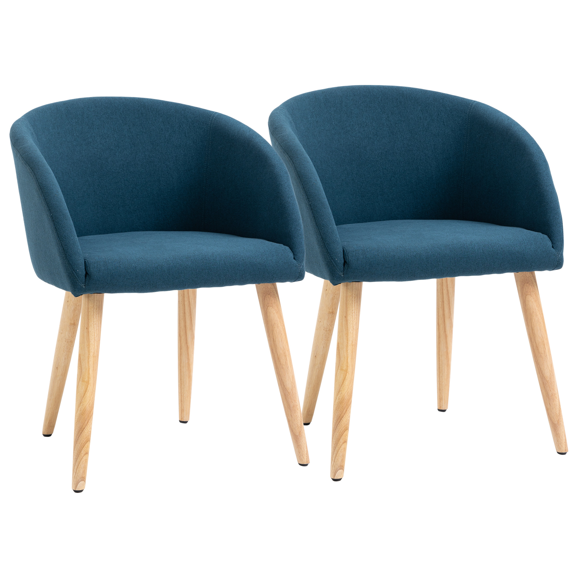 HOMCOM Chaises de visiteur design scandinave - lot de 2 chaises - pieds inclinés effilés bois caoutchouc - assise dossier accoudoirs ergonomiques aspect lin bleu canard