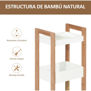 Estantería de Baño con 3 Estantes Bambú Cocina 27,5x20,8x74 cm Blanco y Natural