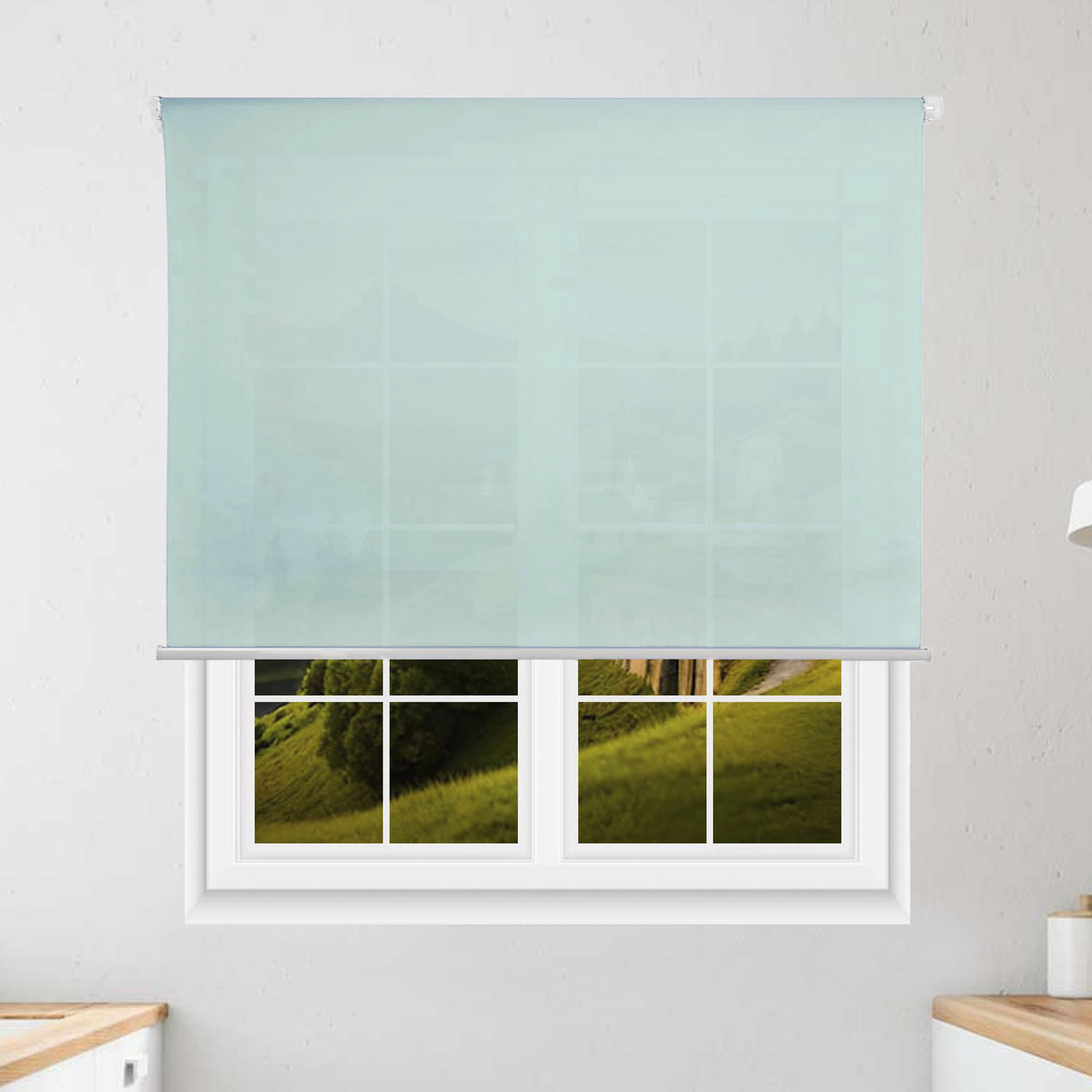 Well home estor enrollable translúcido liso - azul claro, 90 x 175cm (ancho x largo)/tamaño de la tela 87 x 170cm