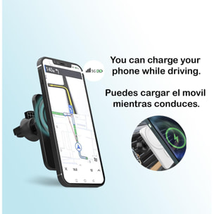 Caricabatterie wireless Qi per auto, con supporto per griglia magnetica. Compatibile con iPhone 12. Connessione di tipo C.