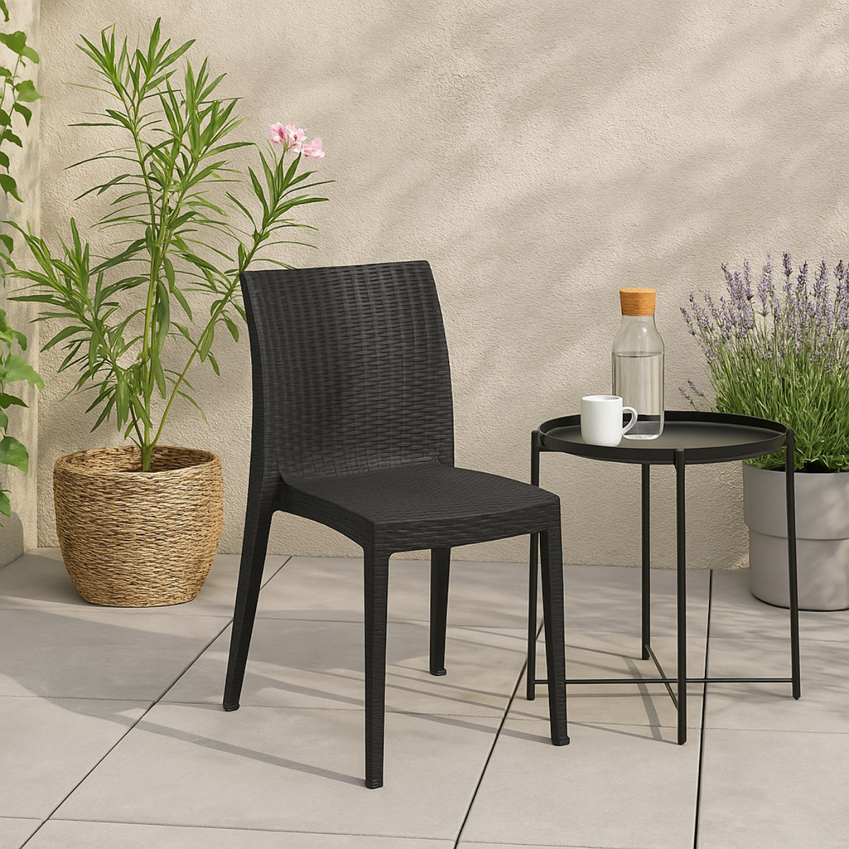 Sedia da esterno Ferla, Sedia outdoor salvaspazio, Impilabile e leggera, Perfetta per giardini e verande, Made in Italy, 42x48 h81 cm, Antracite