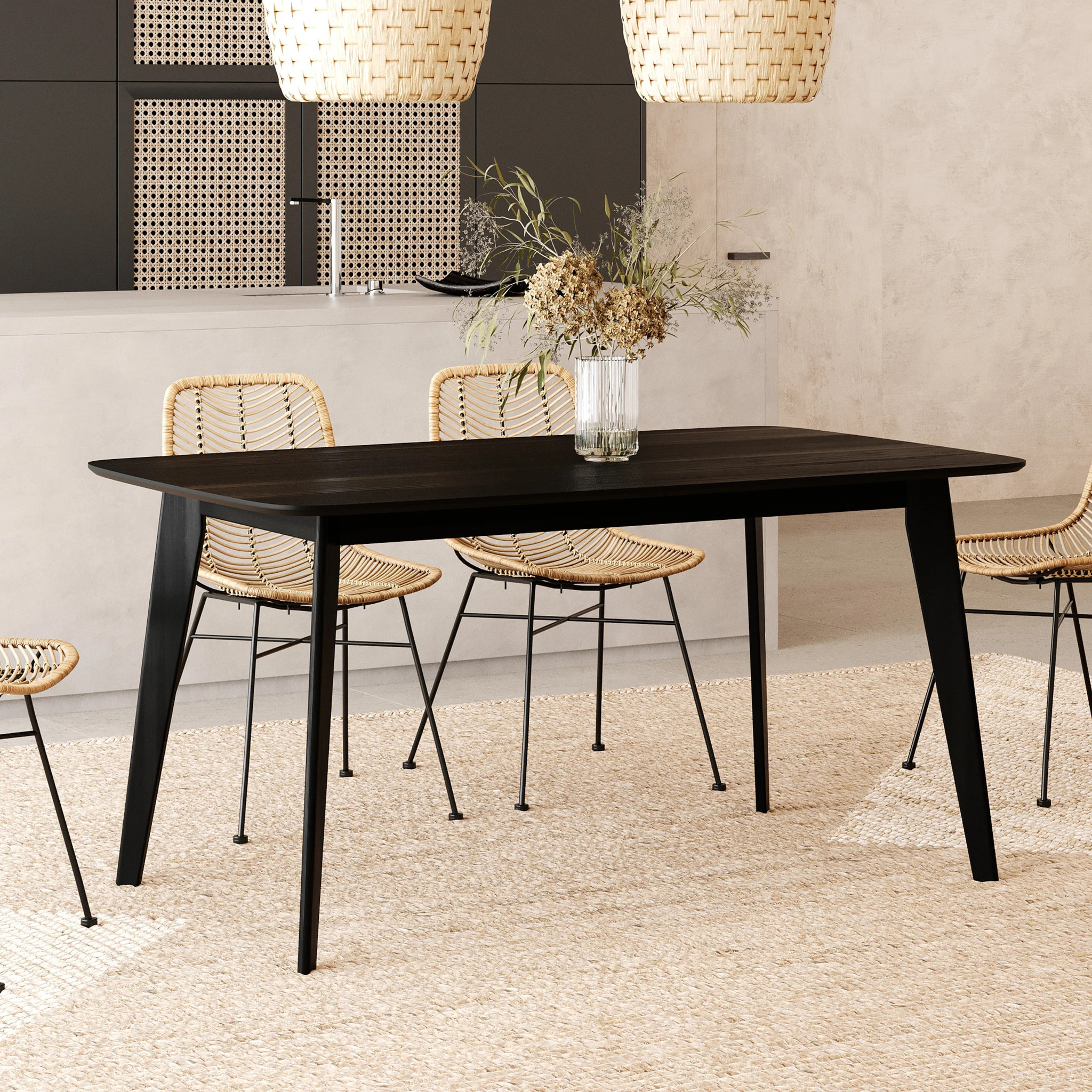 Table rectangulaire 6 personnes en bois noir 150 cm - Oman