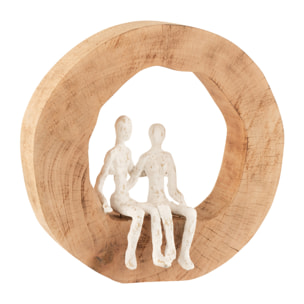 J-Line décoration Couple Assis - bois/aluminium - naturel/blanc