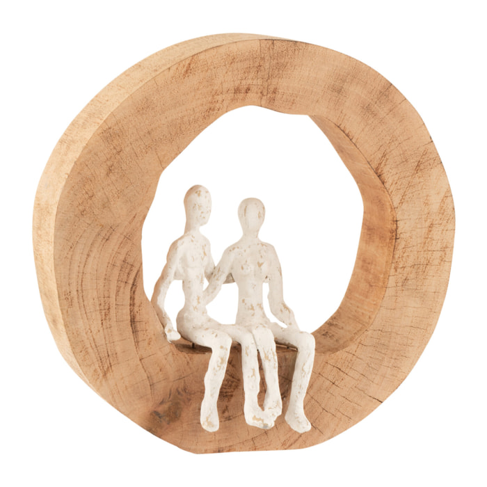 J-Line décoration Couple Assis - bois/aluminium - naturel/blanc