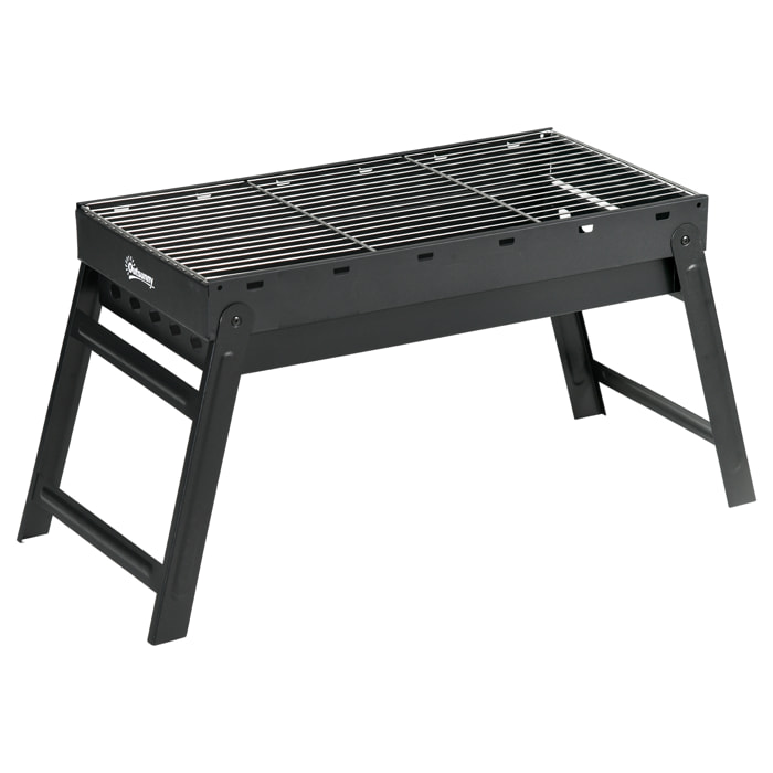 Barbecue à charbon de bois pliable portable dim. 74L x 30l x 37H cm avec grille acier noir