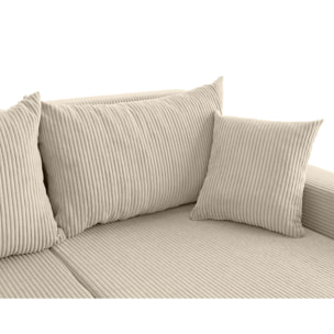 Valos - canapé d'angle réversible - 4 places - convertible avec coffres - en velours côtelé - Beige