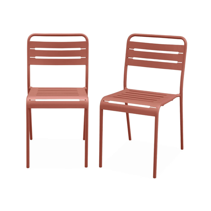 Lot de 2 chaises de jardin acier. 2 places. terracotta. Amelia. L44 x P52 x H79cm