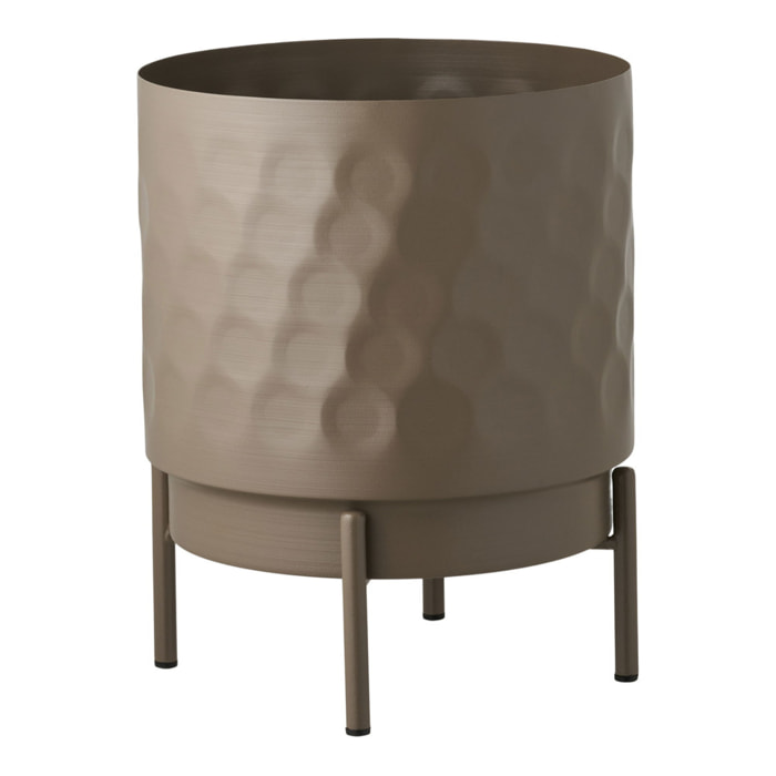 Portavaso in acciaio marrone con gambe metalliche e texture martellata ø21x26 cm