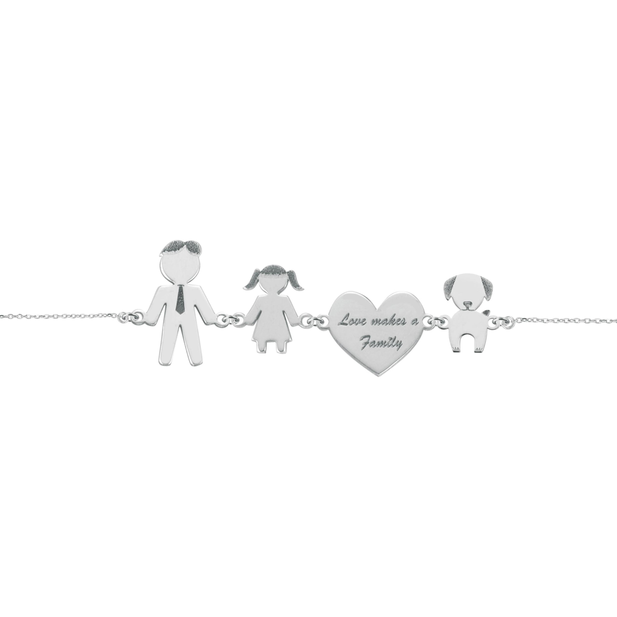 Bracciale Love Makes a Family Papà-Bimba-Cuore-Cane Argento