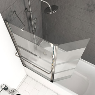 Pare baignoire + volet pivotant 130x105- Profile aluminium chrome et verre transparent bande depolie