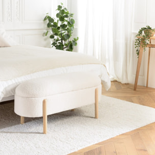 LEOPOLD - Banquette tissu bouclette écru avec rangement et pieds bois