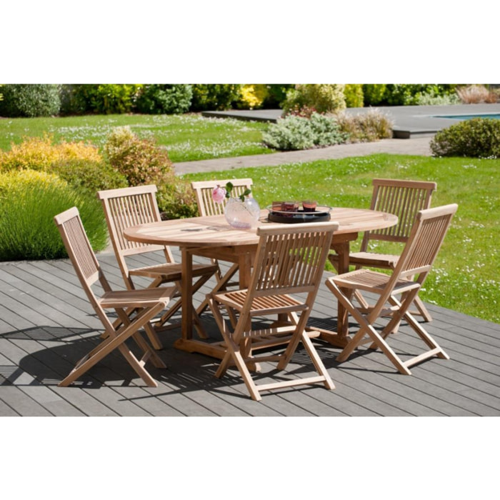 HARRIS - SALON DE JARDIN EN BOIS TECK 4/6 pers - Ensemble de jardin - 1 Table ovale extensible 120/180*90 cm et 6 chaises