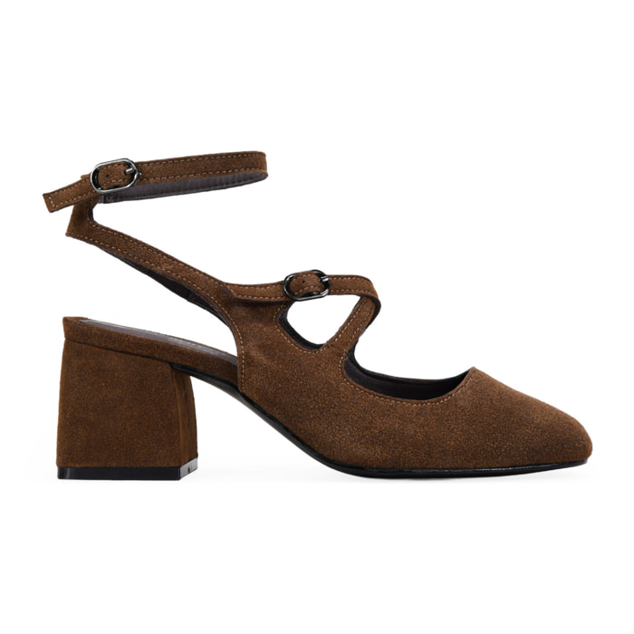 Zapatos Mary Jane marrones en piel con tacón