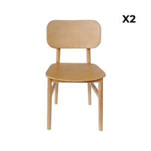 Lot de 2 chaises en bois d'hévéa. forme courbée. finition brossée