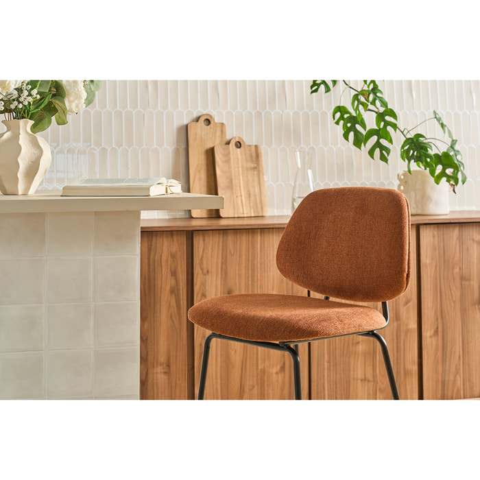 Tabourets de bar en tissu effet velours texturé terre brûlée et métal H66.5 cm BARNET (lot de 2)