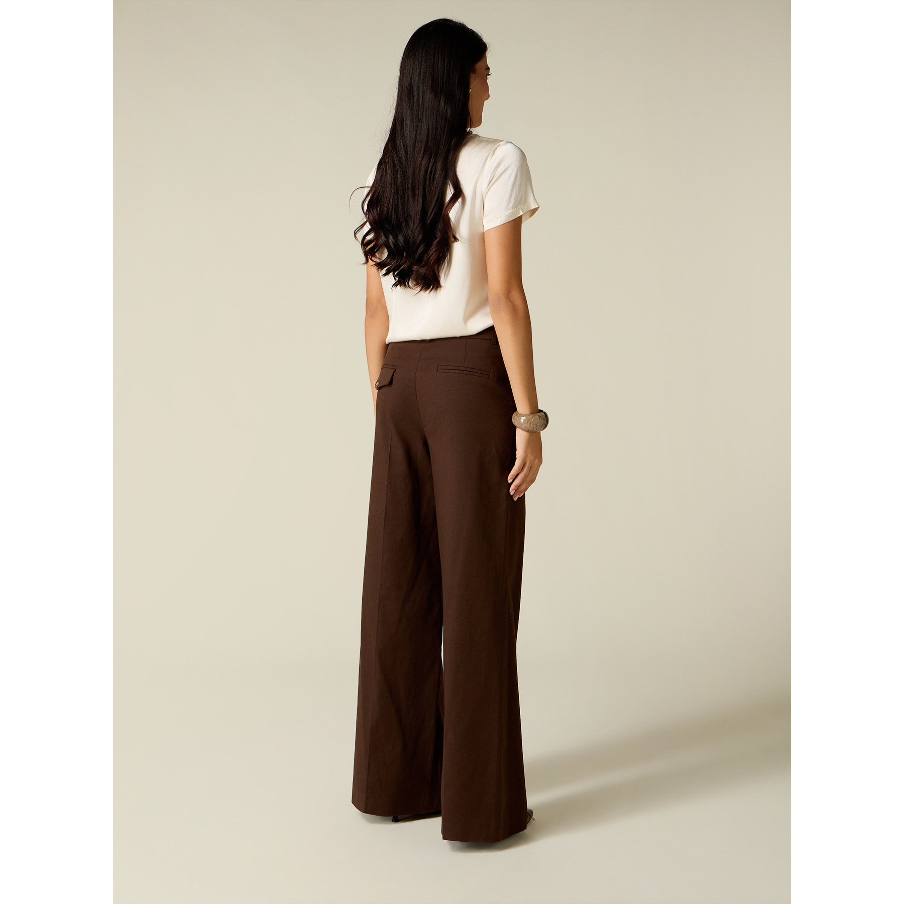 Oltre - Pantaloni palazzo in twill misto cotone - Marrone