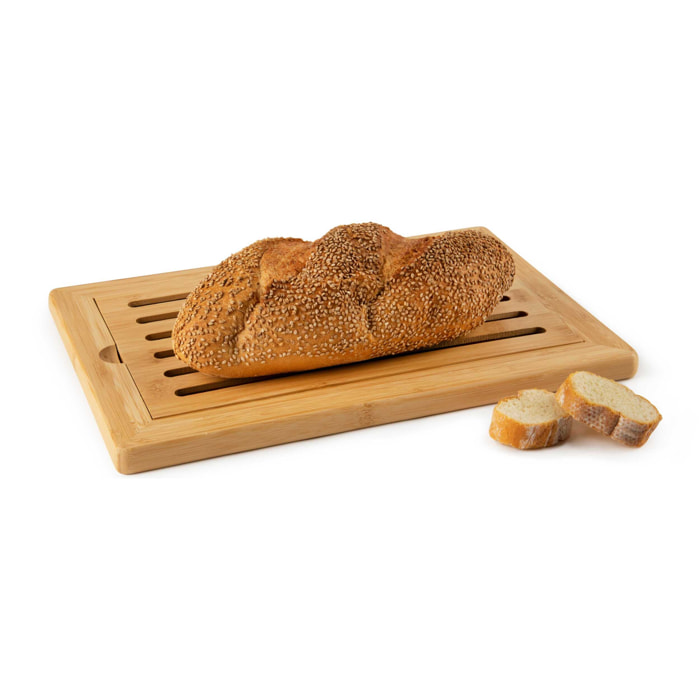 Planche à découper 38x25x2 cm avec grille ramasse-miettes Excelsa- Eco Living, Bambou Bois Naturel