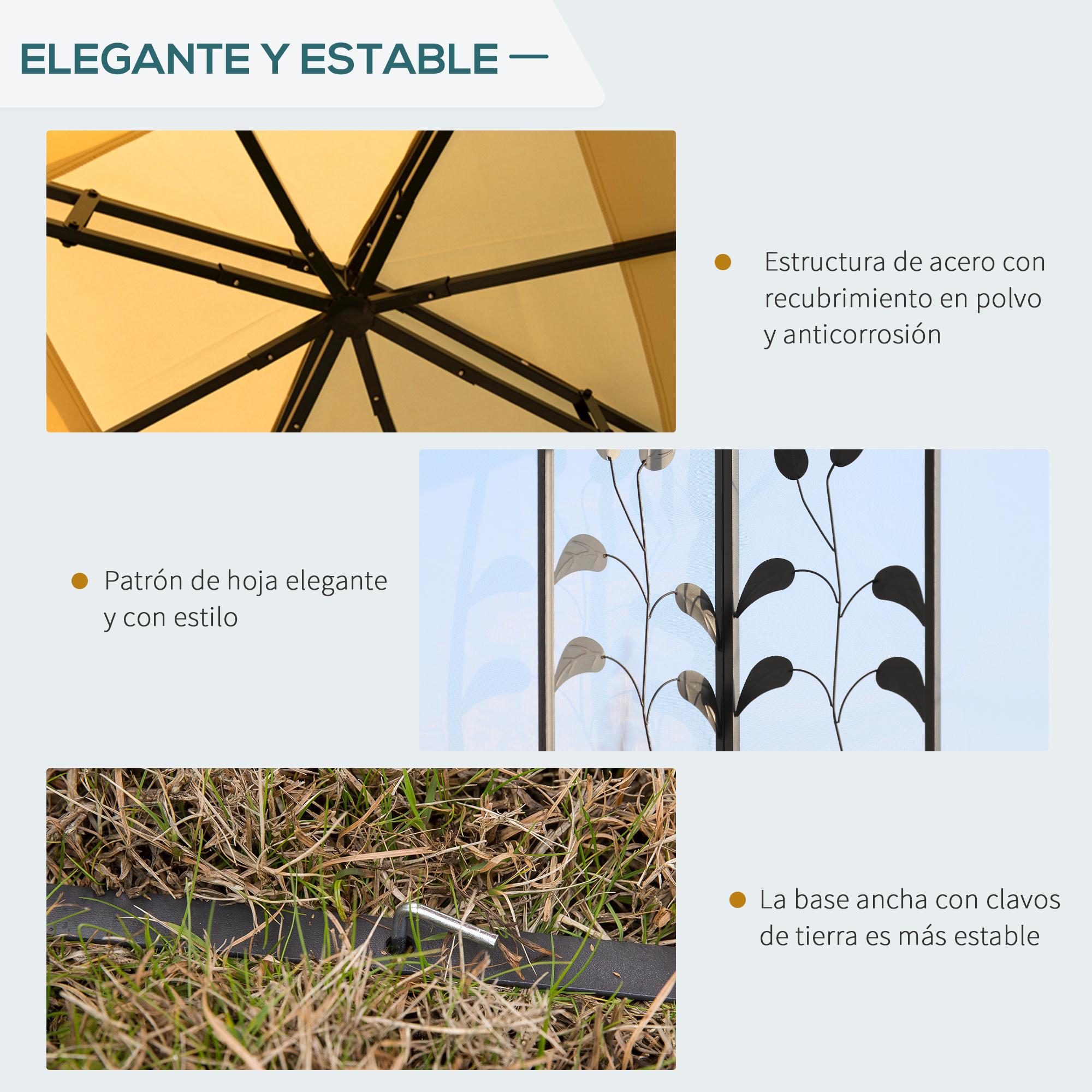 Carpa para Exterior 3x3 m Cenador con Mosquitera Doble Techo Ventilado Beige