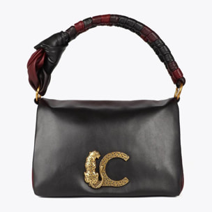 Borsa a tracolla con patta e manico annodato. Logo LC leopardo