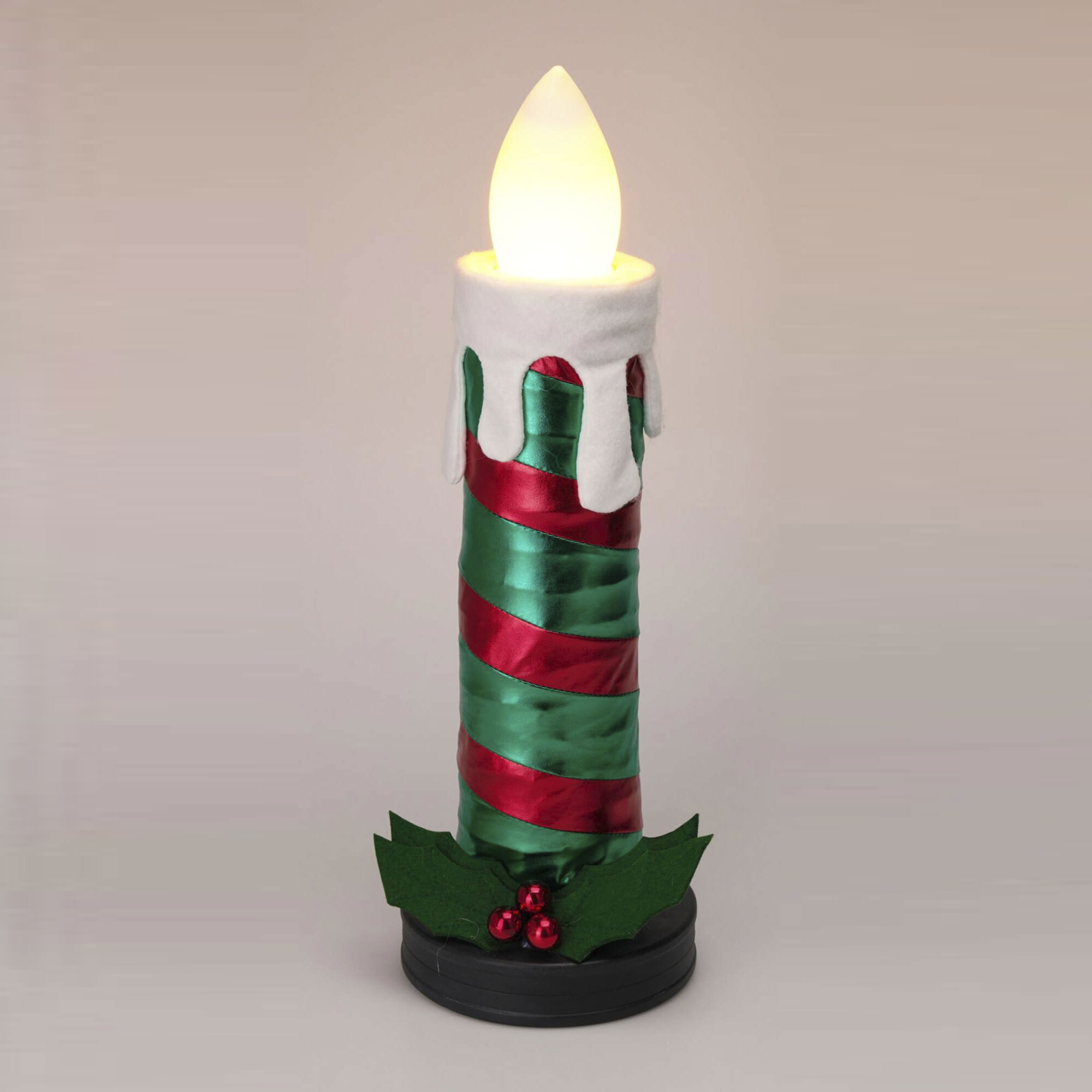 vela plegable de 60cm con luces de llama, color verde y con música