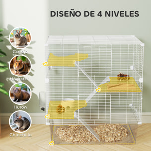 Jaula para Hurones de 4 Niveles con Bandeja Inferior Jaula para Roedores con Rampas Comedero y Bebedero Recinto para Chinchillas 73x47x80 cm Blanco