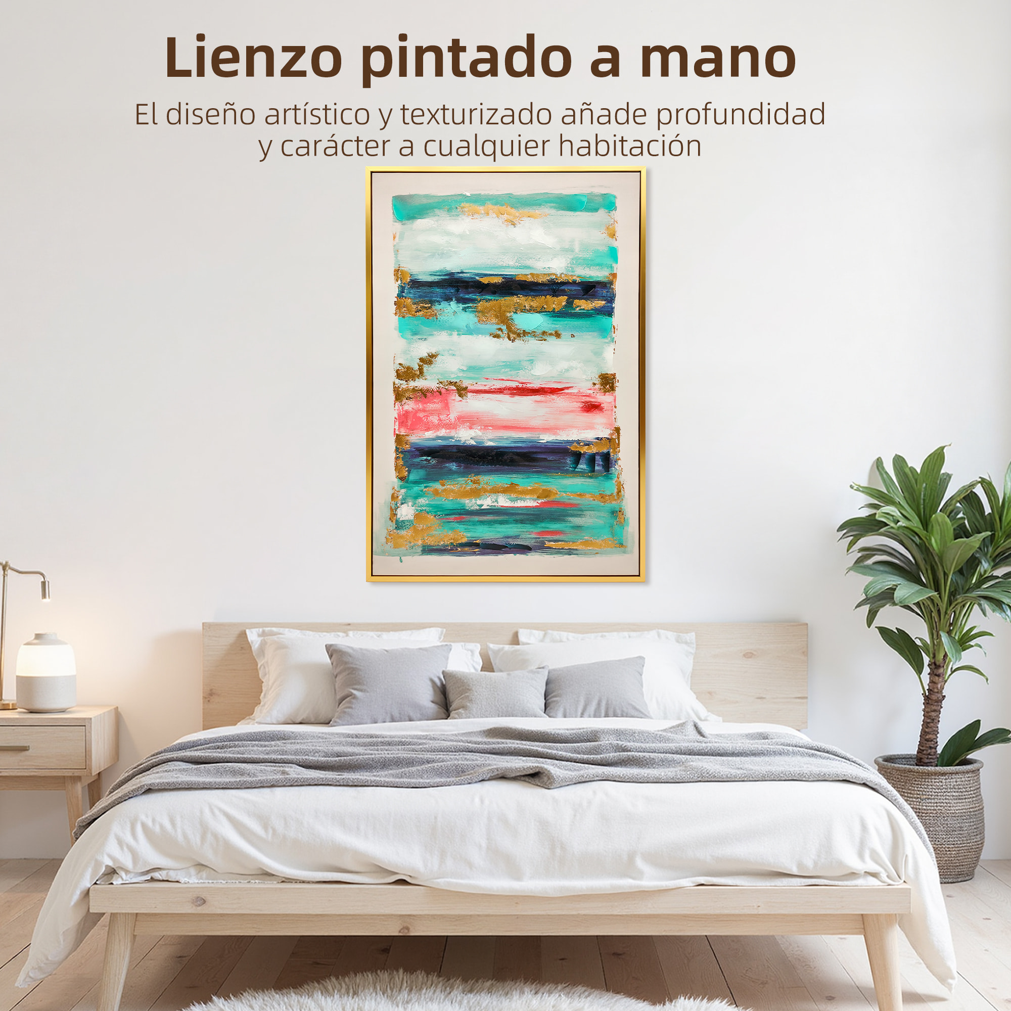 Cuadro en Lienzo Abstracto a Mano, 120x80 cm, Cuadro para Decoración de Salón Moderno con Marco de Madera Maciza, Decoración de Pared para Dormitorio, Salón, Cocina, Multicolor