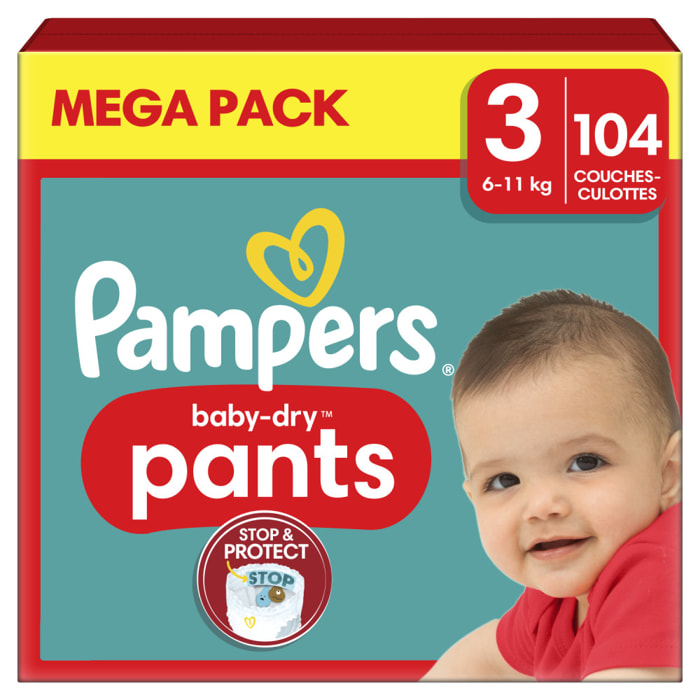 104 Couches-Culottes Baby-Dry Taille 3, 6kg - 11kg, Pampers