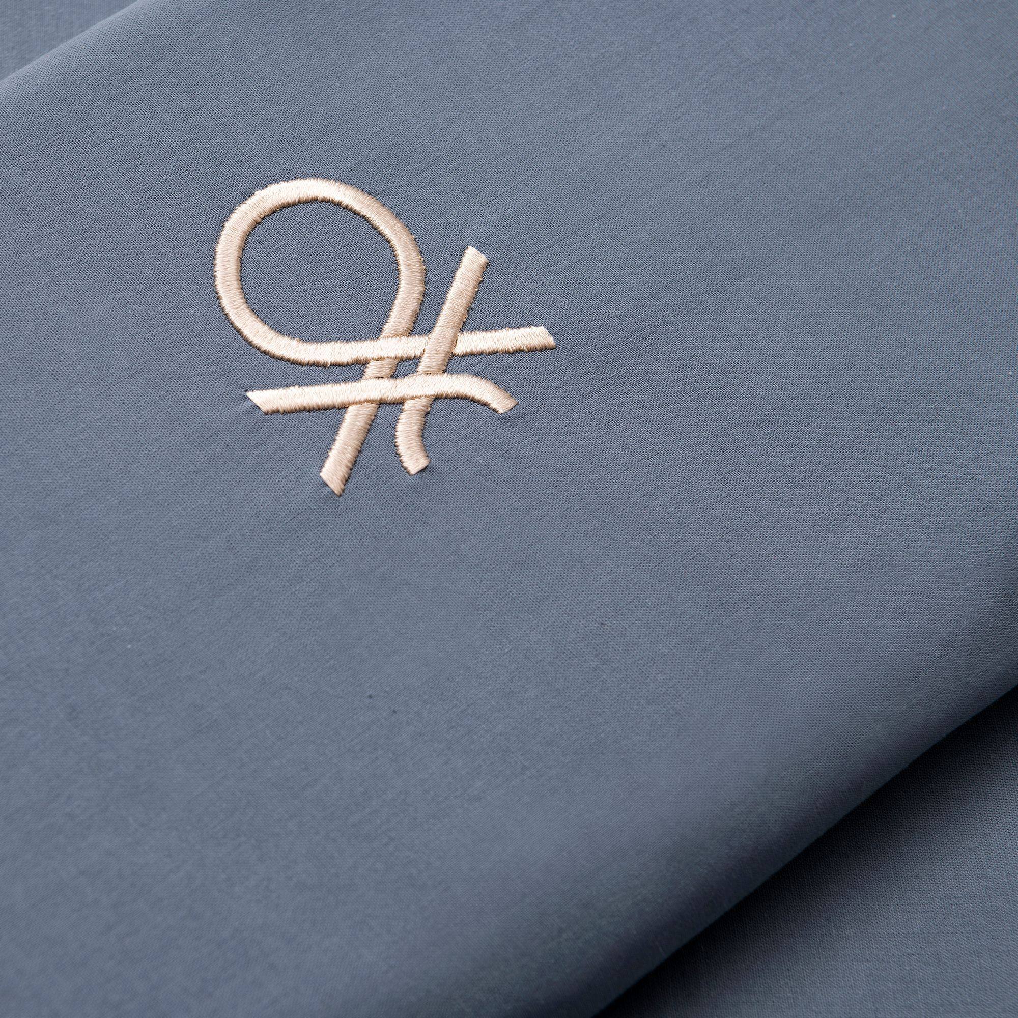 Set 3pc cama (Funda nórdica 260x240cm + 2 Fundas de almohada 63x63cm) en azul oscuro y beige 70%Algodón+30%Poliéster