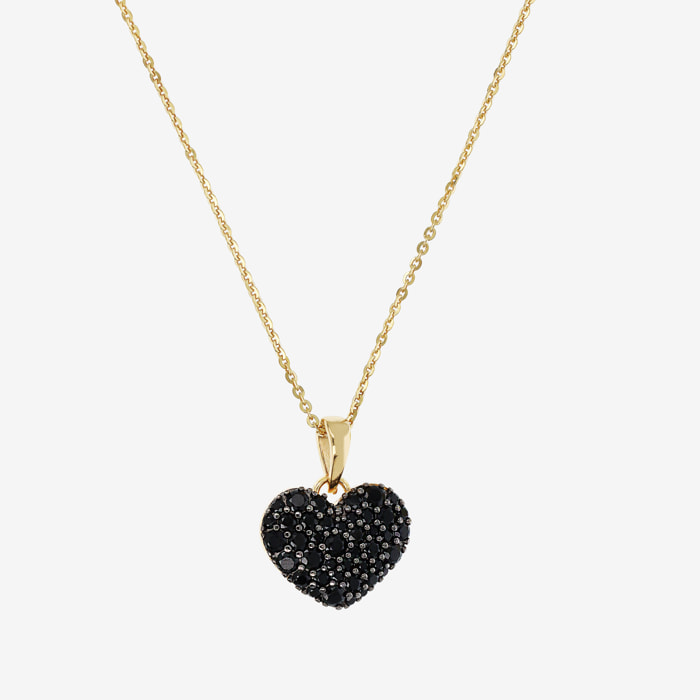 Collana Maglia Brillantina in Argento 925 placcato Oro Giallo 18Kt con Pendente Cuore in Pavé di Spinello Nero Estraibile