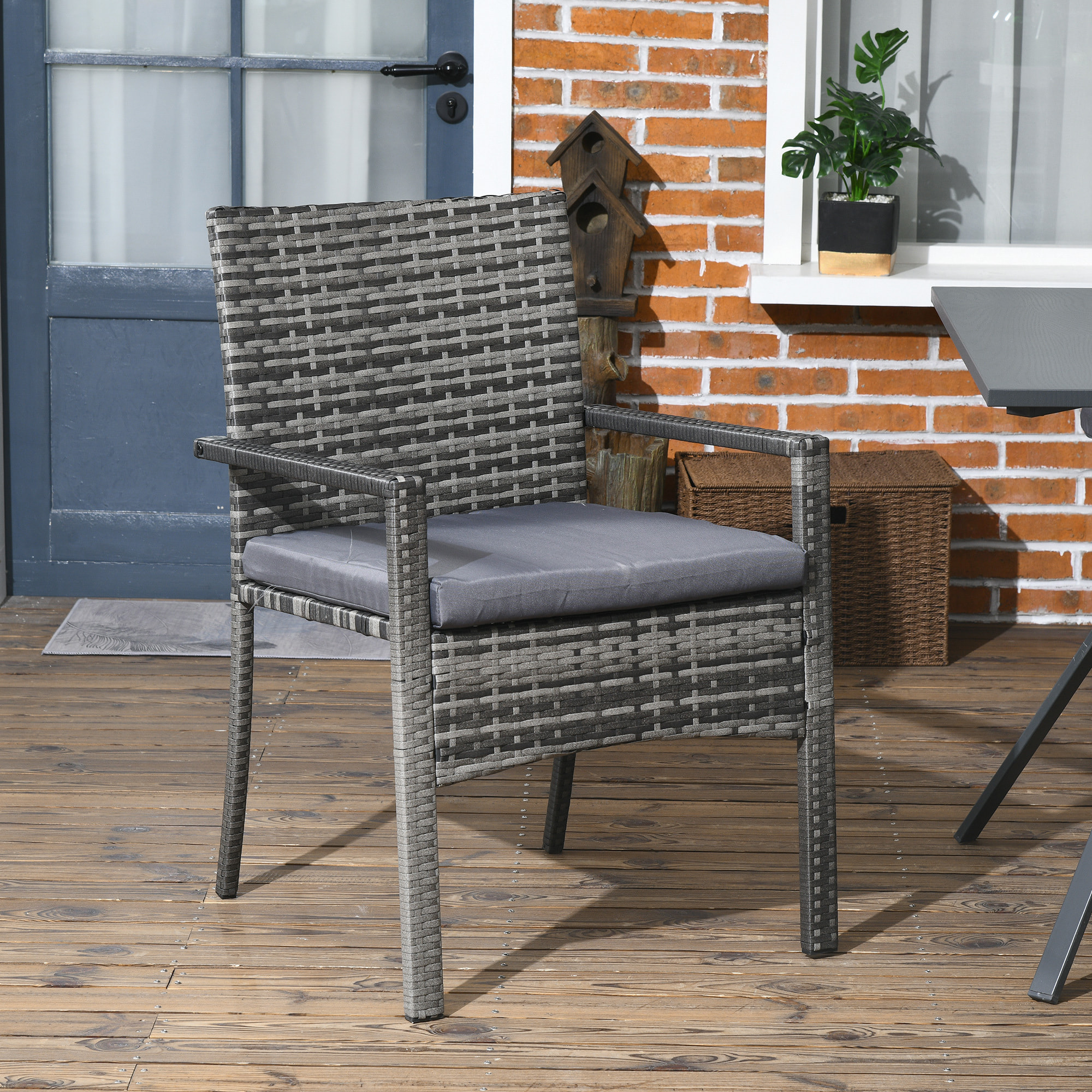 Outsunny Conjunto de Jardín de Ratán Sintético Juego de Muebles de Jardín para Exterior de Ratán de 7 Piezas Incluye 6 Sillas con Cojines y Mesa de Metal Gris