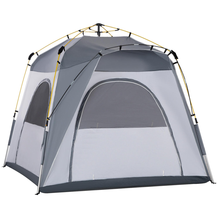 Tente de camping familiale 4 personnes montage instantanée pop-up 4 fenêtres pare-soleil dim. 2,4L x 2,4l x 1,95H m fibre verre polyester gris