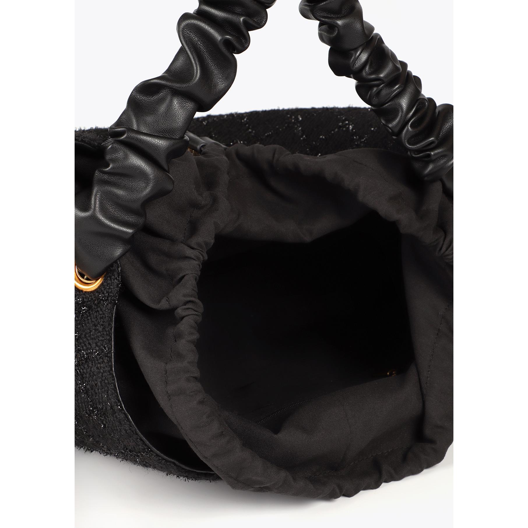 Borsa in Tweed con Manico Arricciato e Logo LC Leopardo