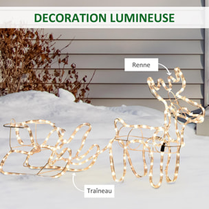 Silhouette renne lumineux avec traîneau - renne et traîneau lumineux de Noël - décoration LED extérieure de Noël - 192 LED blanc chaud