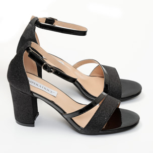 Sandali con tacco quadrato brillantinati