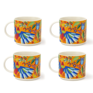 Set de 4 Tasses à Thé Excelsa – Mexican Flowers, New Bone China Multicolore