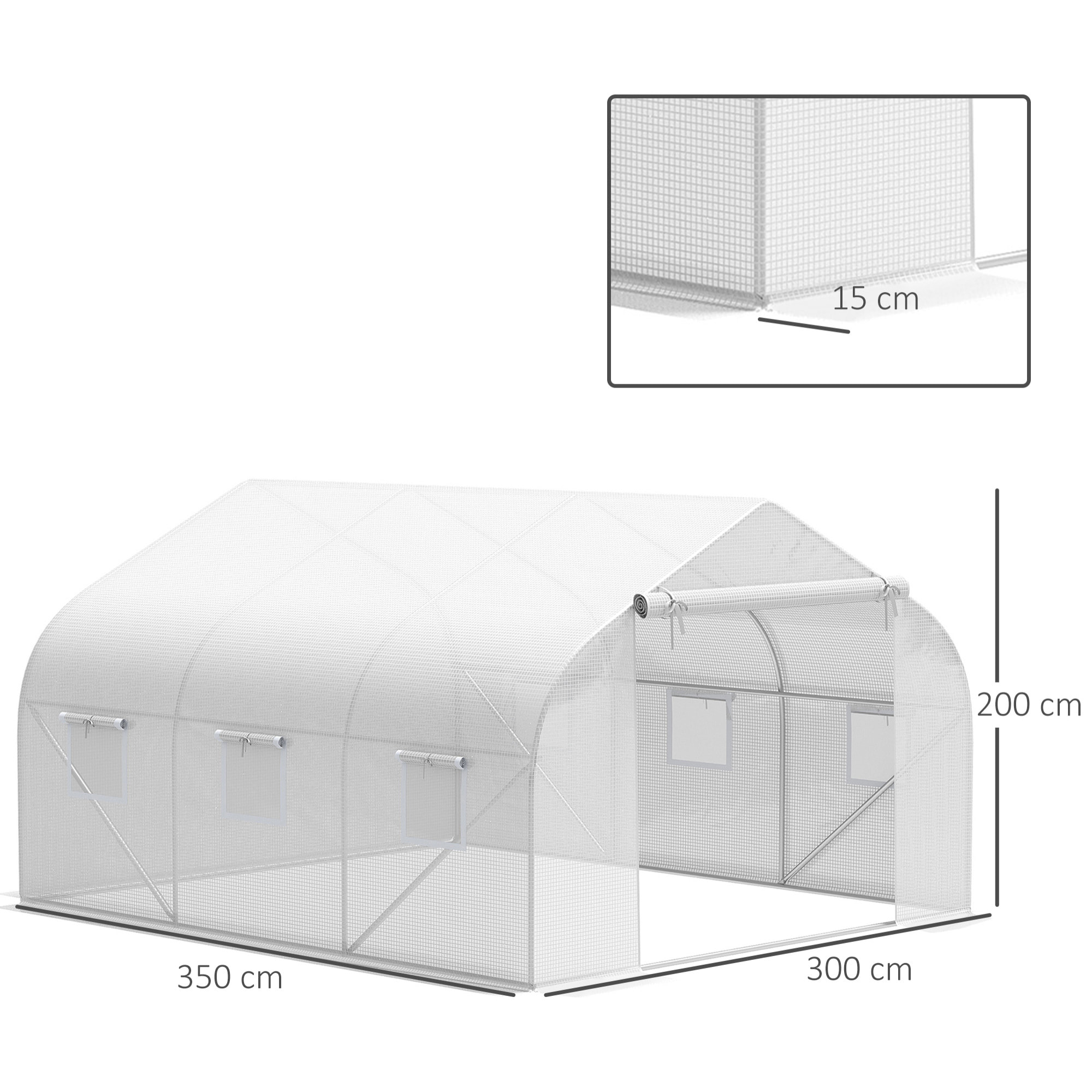 Cubierta de Invernadero de Túnel 3,5x3x2 m con 6 Ventanas y Puerta Jardín Blanco
