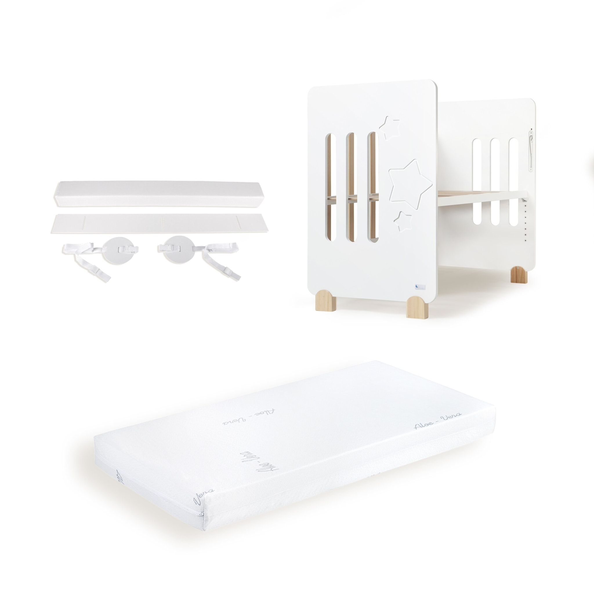 Cuna Modelo Star Nature Blanca con Colchón y Kit Colecho