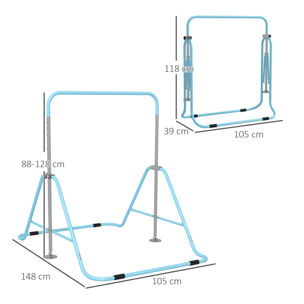 Barre fixe de gymnastique enfant - barre de gymnastique pliable hauteur réglable 4 niv. 88 à 128 cm - acier bleu ciel