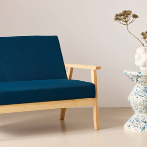Canapé banquette 2 places bois d'hévéa tissu ISAK