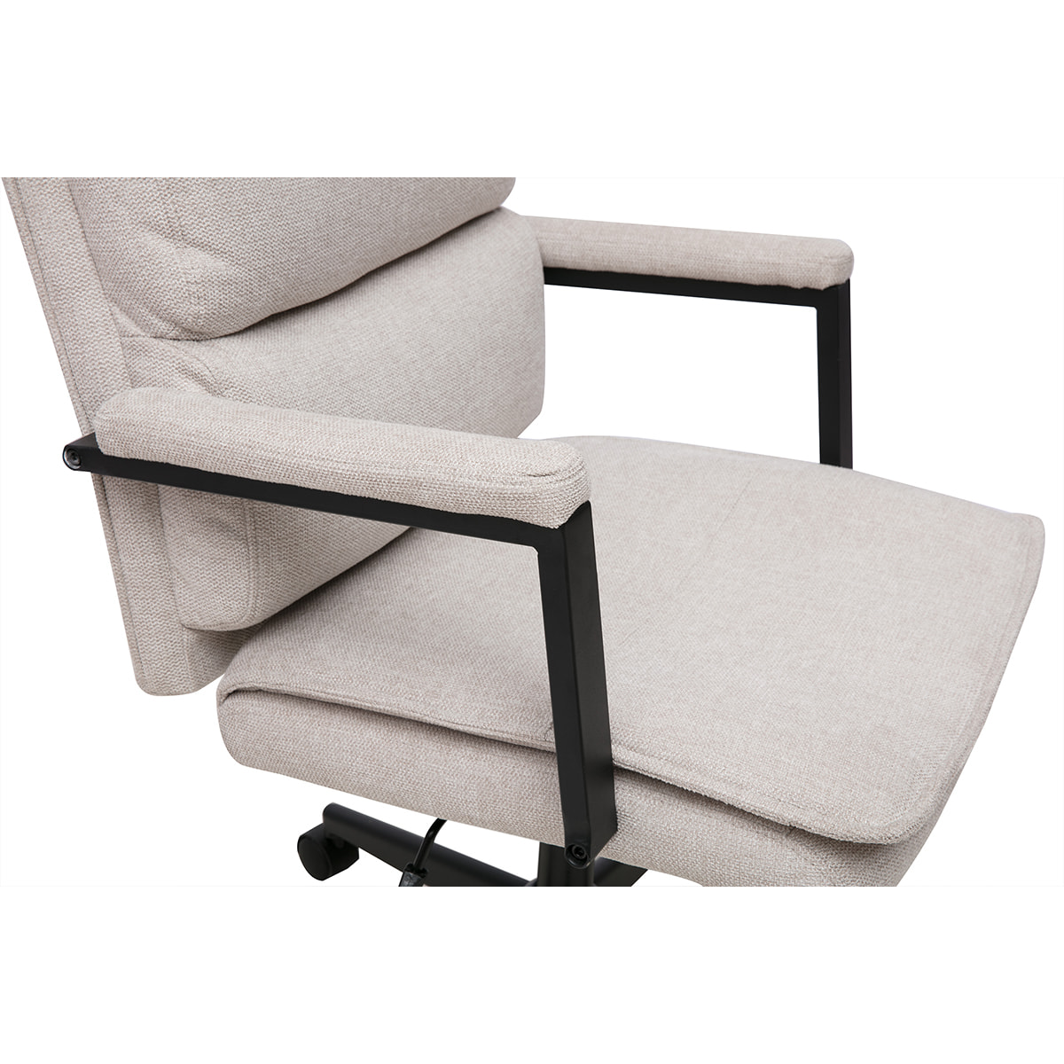 Fauteuil de bureau à roulettes en tissu effet velours texturé beige et métal noir SAEL
