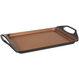 Colección origen: set de cacerola con tapa de vidrio, 20 cm, con plancha asador/grill 45 cm, y sartén 28 cm, aluminio forjado, aptas para inducción