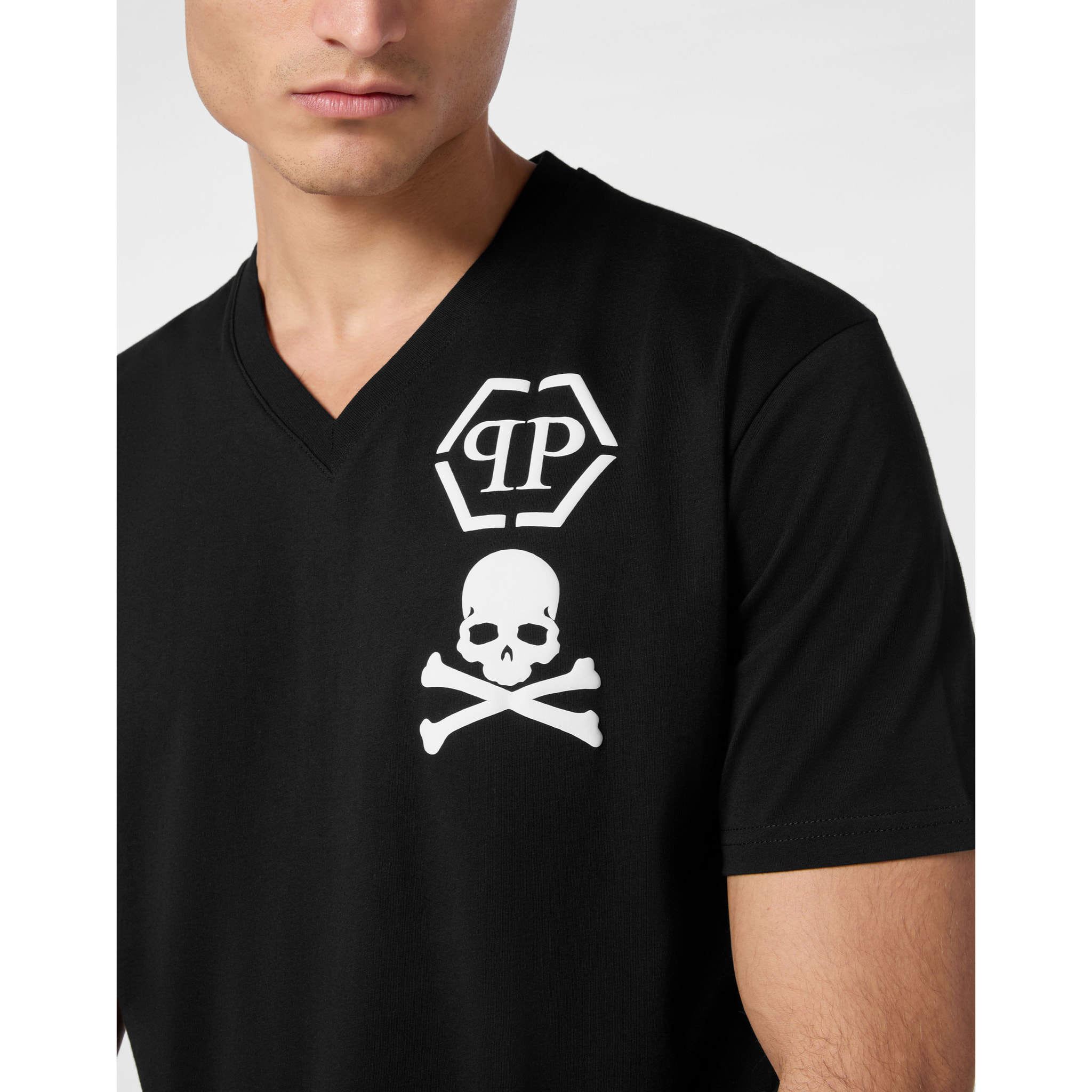 PHILIPP PLEIN Camiseta cuello pico SKULL