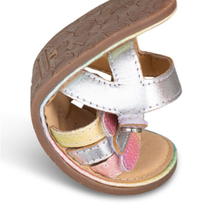 SANDALIA BAREFOOT PIEL CHETTO TIRAS METALIZADAS PLATA