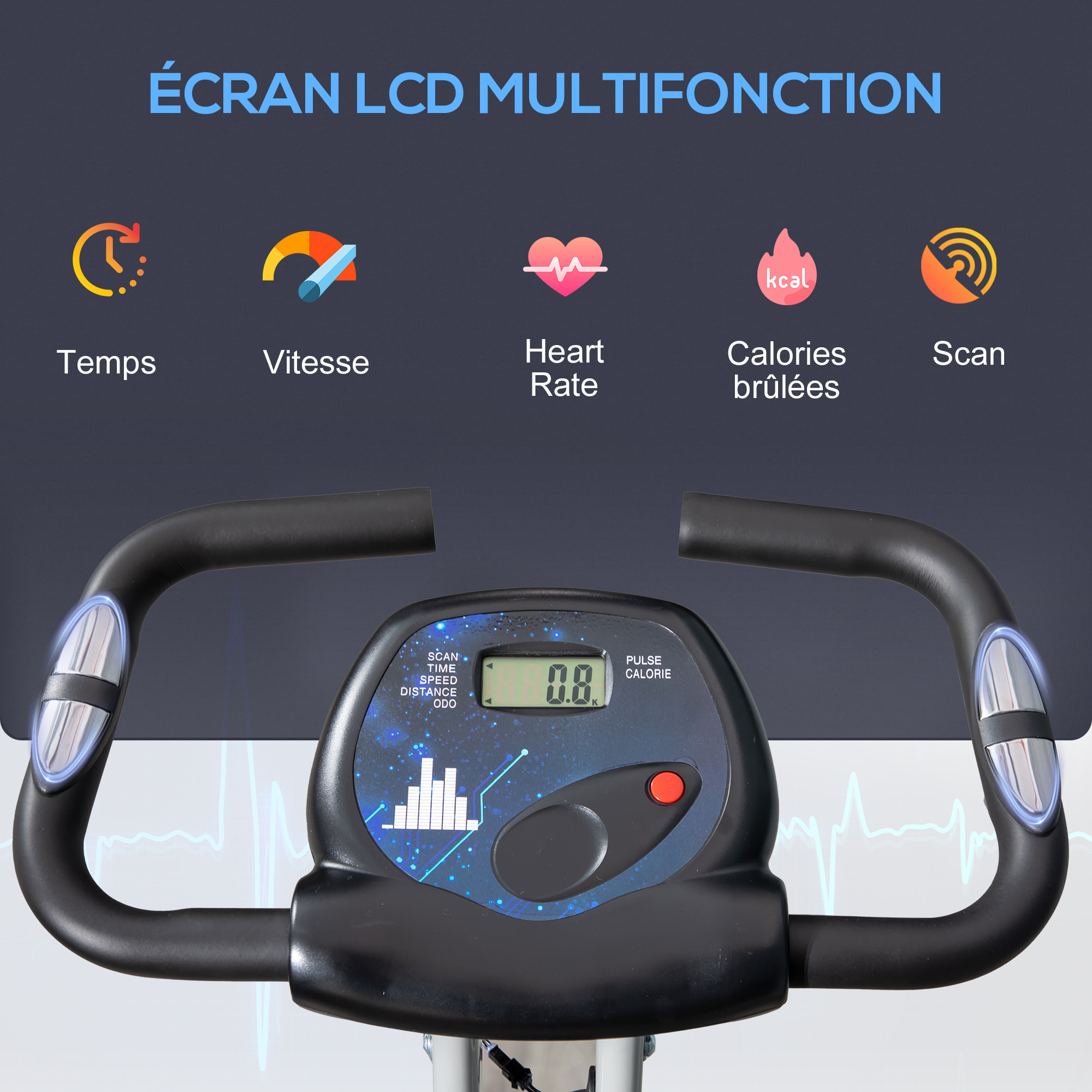 Vélo d'appartement pliable réglable écran LCD multifonction