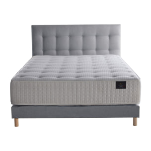 Ensemble Hélios + tête de lit capitonnée - Matelas ressorts ensachés Mémoire de forme Latex - Sommier Bleu Ciel